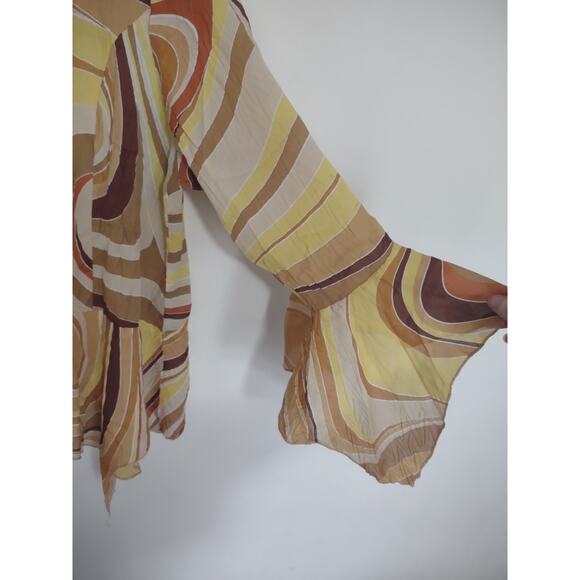 Jaipur‎ Bohemian Crinkle Chiffon Blouse XXL Retro 70s Lagenlook Groovy Hippie - Picture 2 of 6